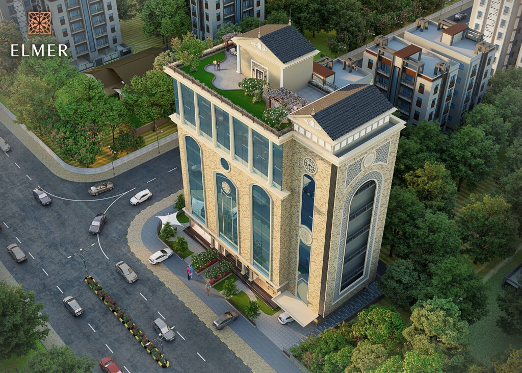 Elmer commercial office Chembur aerial day view 3D render